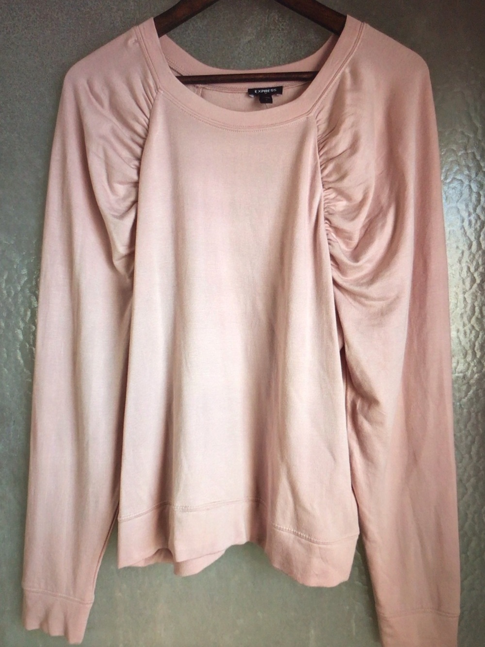 Express Women's Blush Pink Long Sleeve Ruched Shoulder Sweatshirt